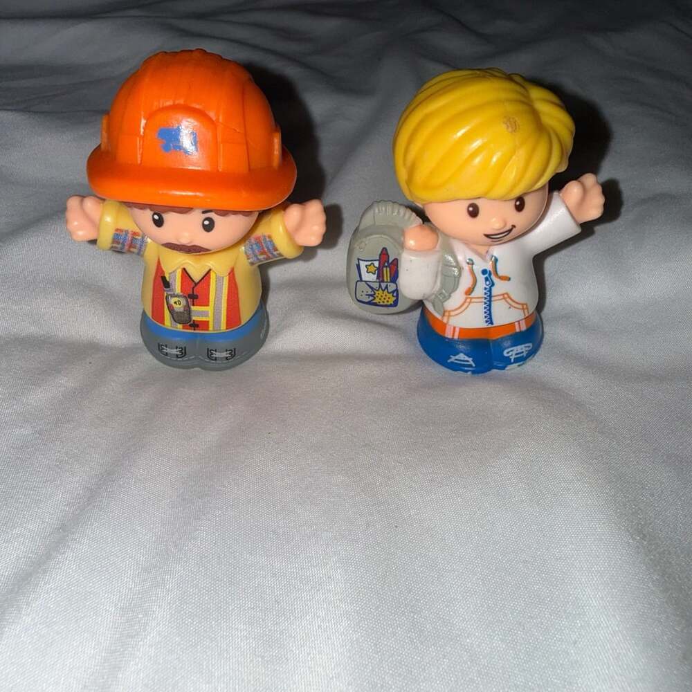 Fisher-Price Little People Construction Worker and School Boy Figures Set of 2